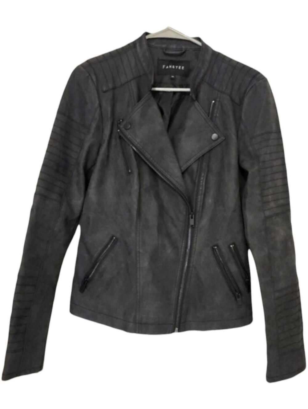 Fahsyee Womens Faux Leather Moto Biker Motorcycle Jacket Asymmetrical Grey M